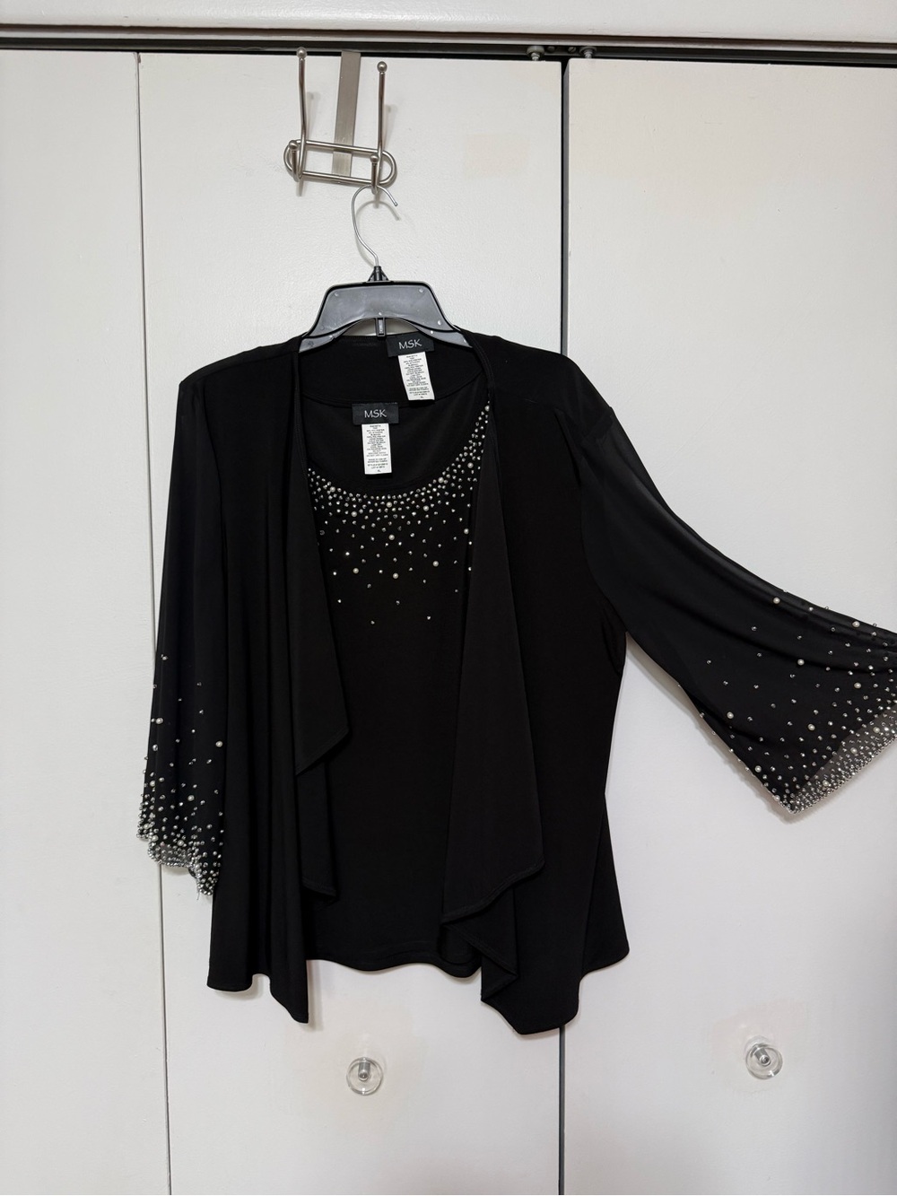 MSK Black Beaded Overlay Top and Matching Tank
